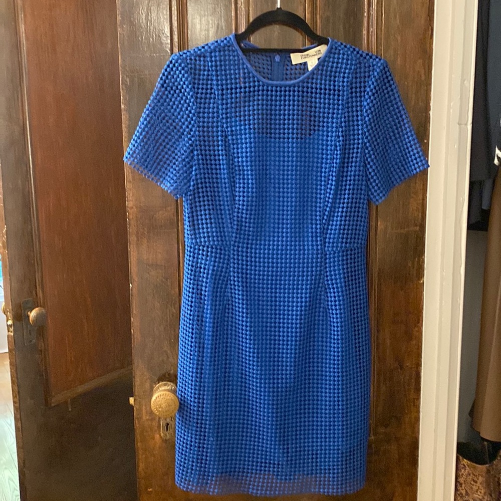 Diane Von Furstenberg Blue Chain Lace Dress